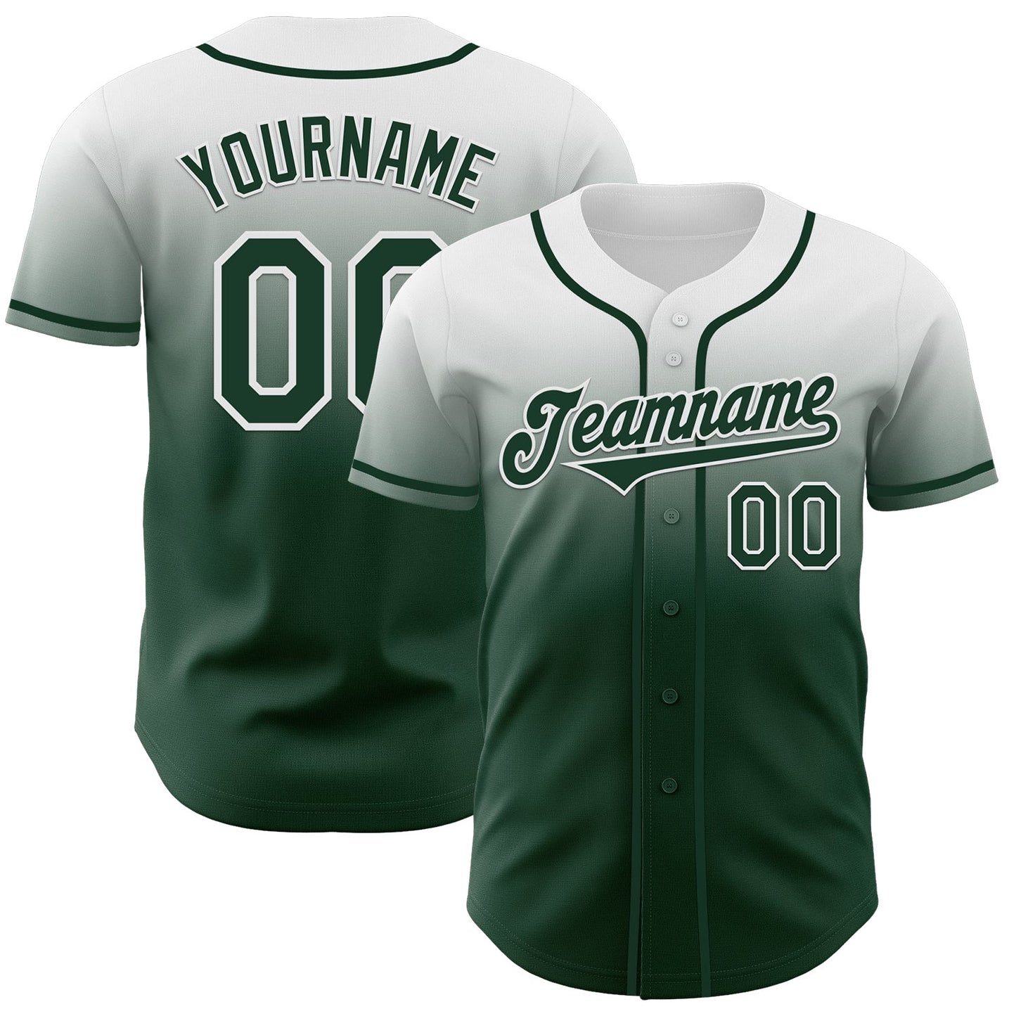 Custom White Green Authentic Fade Fashion Baseball Jersey - Sky-Custom