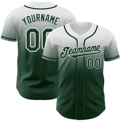 Custom White Green Authentic Fade Fashion Baseball Jersey - Sky-Custom