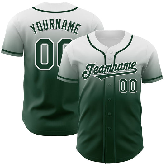 Custom White Green Authentic Fade Fashion Baseball Jersey - Sky-Custom
