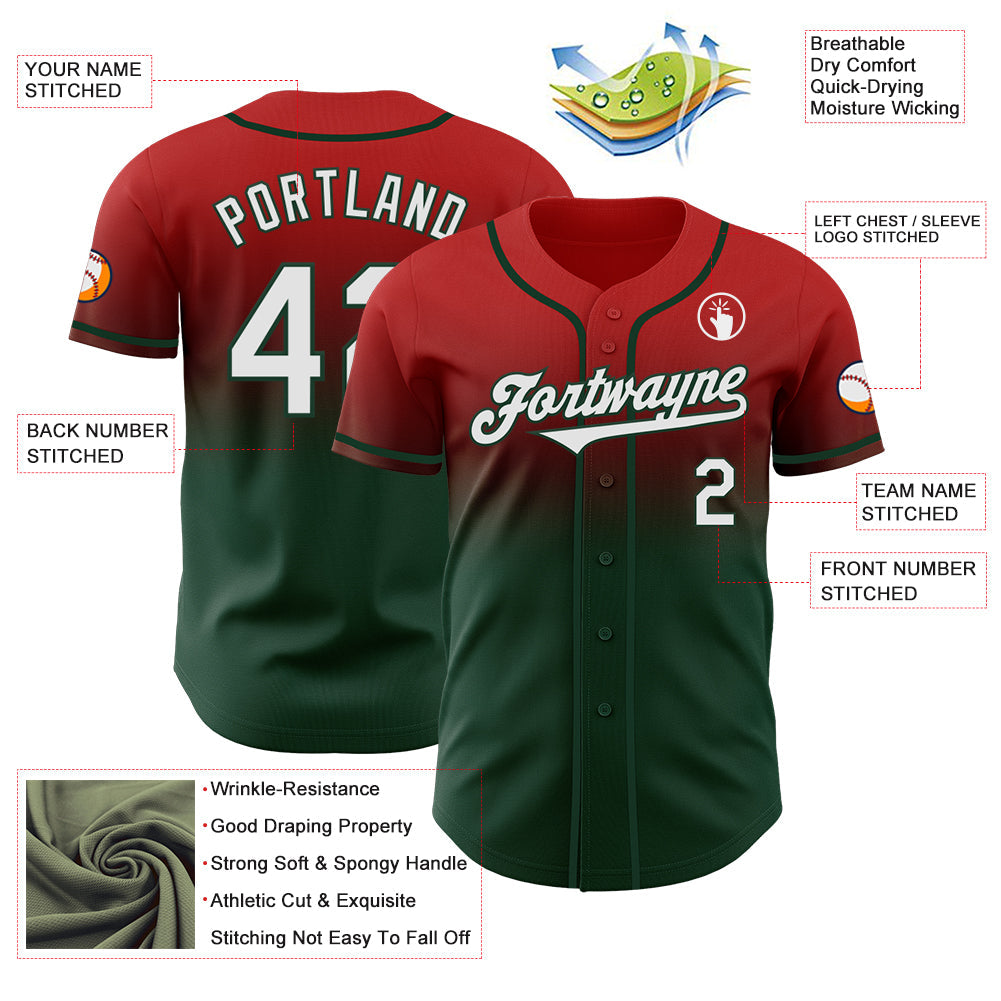 Custom Red White-Green Authentic Fade Fashion Baseball Jersey - Sky-Custom