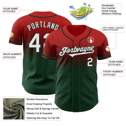 Custom Red White-Green Authentic Fade Fashion Baseball Jersey - Sky-Custom
