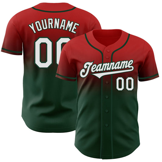 Custom Red White-Green Authentic Fade Fashion Baseball Jersey - Sky-Custom