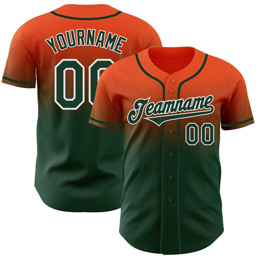 Custom Orange Green-White Authentic Fade Fashion Baseball Jersey - Sky-Custom