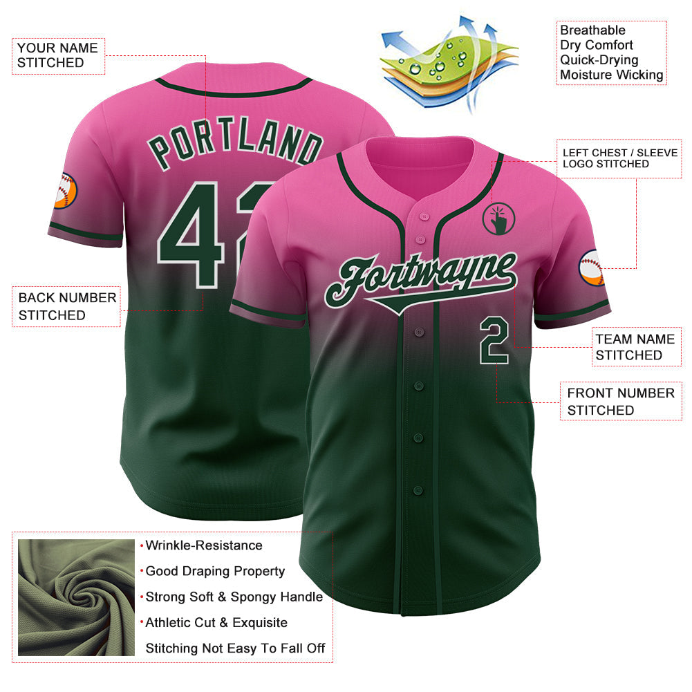 Custom Pink Green-White Authentic Fade Fashion Baseball Jersey - Sky-Custom
