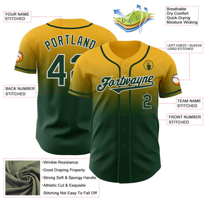 Custom Gold Green-White Authentic Fade Fashion Baseball Jersey - Sky-Custom