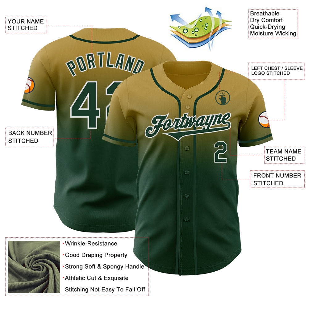 Custom Old Gold Green-White Authentic Fade Fashion Baseball Jersey - Sky-Custom