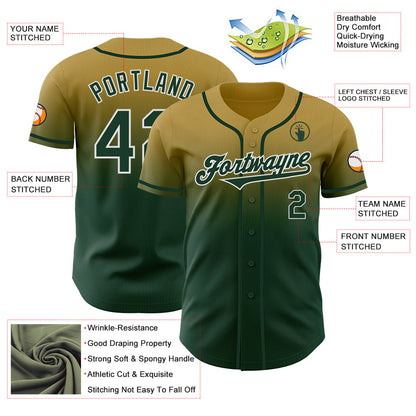 Custom Old Gold Green-White Authentic Fade Fashion Baseball Jersey - Sky-Custom