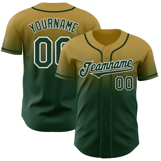 Custom Old Gold Green-White Authentic Fade Fashion Baseball Jersey - Sky-Custom