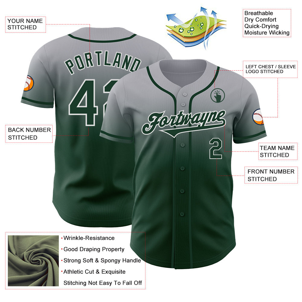 Custom Gray Green-White Authentic Fade Fashion Baseball Jersey - Sky-Custom
