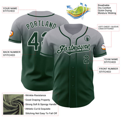 Custom Gray Green-White Authentic Fade Fashion Baseball Jersey - Sky-Custom
