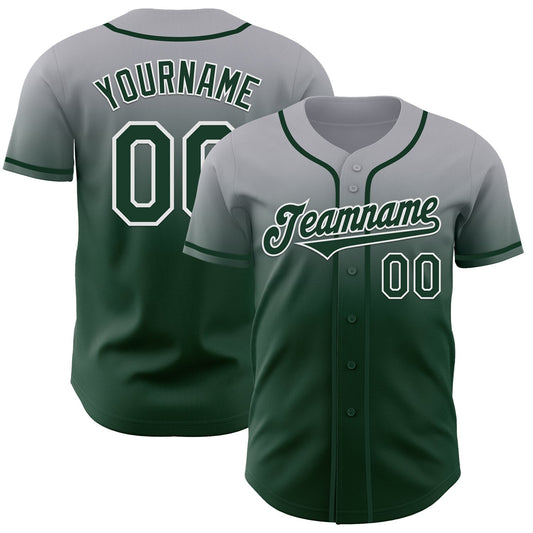 Custom Gray Green-White Authentic Fade Fashion Baseball Jersey - Sky-Custom