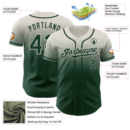 Custom Cream Green Authentic Fade Fashion Baseball Jersey - Sky-Custom