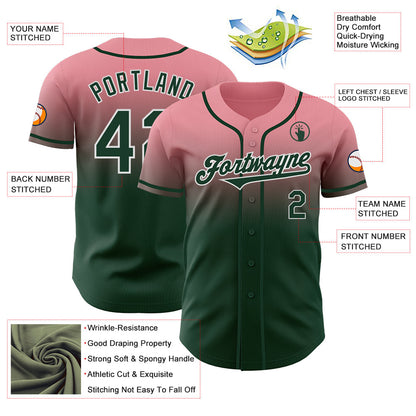 Custom Medium Pink Green-White Authentic Fade Fashion Baseball Jersey - Sky-Custom