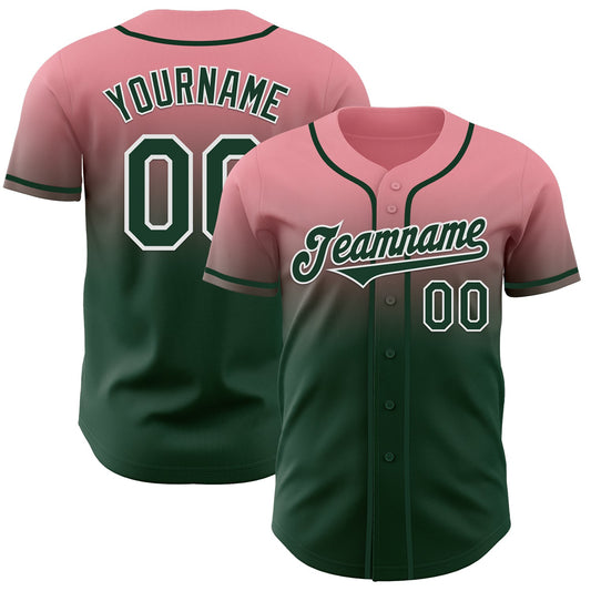 Custom Medium Pink Green-White Authentic Fade Fashion Baseball Jersey - Sky-Custom