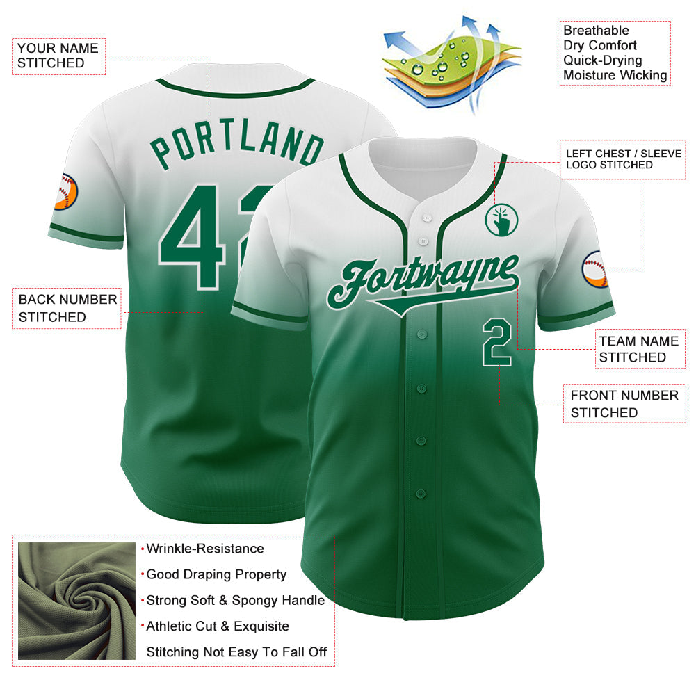 Custom White Kelly Green Authentic Fade Fashion Baseball Jersey - Sky-Custom