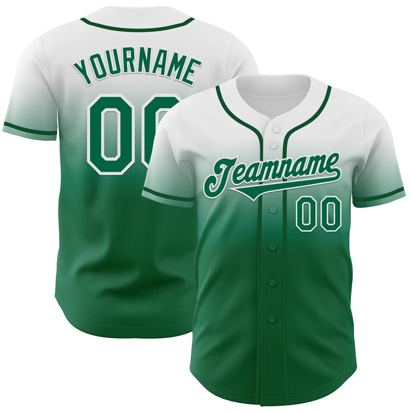 Custom White Kelly Green Authentic Fade Fashion Baseball Jersey - Sky-Custom