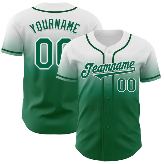 Custom White Kelly Green Authentic Fade Fashion Baseball Jersey - Sky-Custom