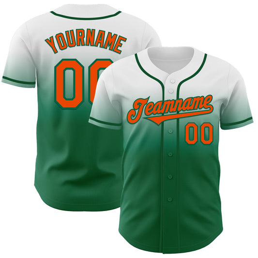 Custom White Orange-Kelly Green Authentic Fade Fashion Baseball Jersey - Sky-Custom