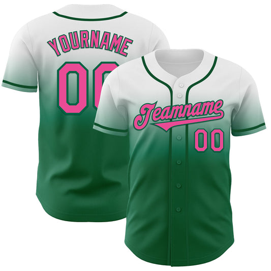 Custom White Pink-Kelly Green Authentic Fade Fashion Baseball Jersey - Sky-Custom