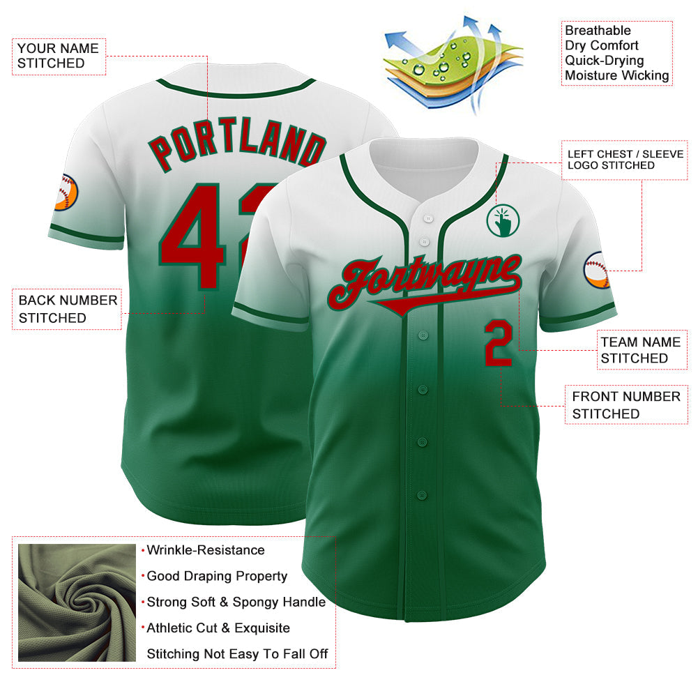 Custom White Red-Kelly Green Authentic Fade Fashion Baseball Jersey - Sky-Custom