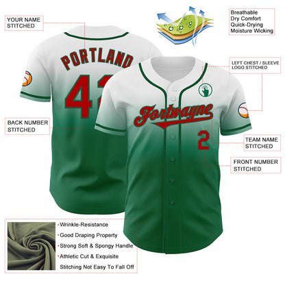 Custom White Red-Kelly Green Authentic Fade Fashion Baseball Jersey - Sky-Custom