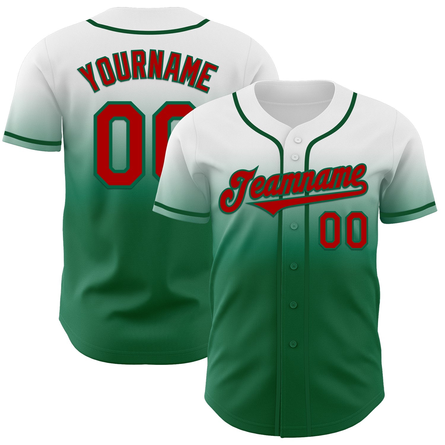 Custom White Red-Kelly Green Authentic Fade Fashion Baseball Jersey - Sky-Custom