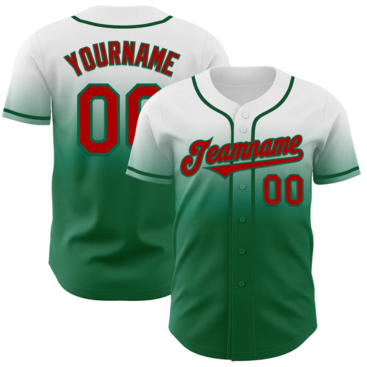 Custom White Red-Kelly Green Authentic Fade Fashion Baseball Jersey - Sky-Custom