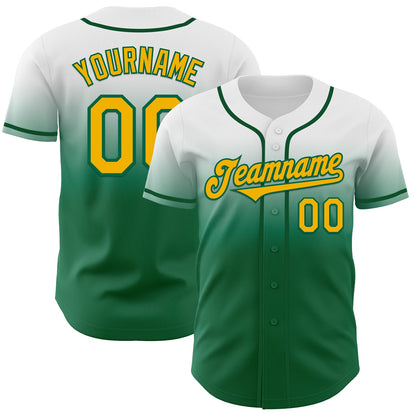 Custom White Gold-Kelly Green Authentic Fade Fashion Baseball Jersey - Sky-Custom