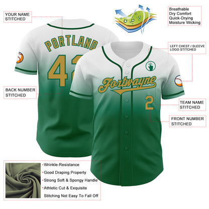 Custom White Old Gold-Kelly Green Authentic Fade Fashion Baseball Jersey - Sky-Custom