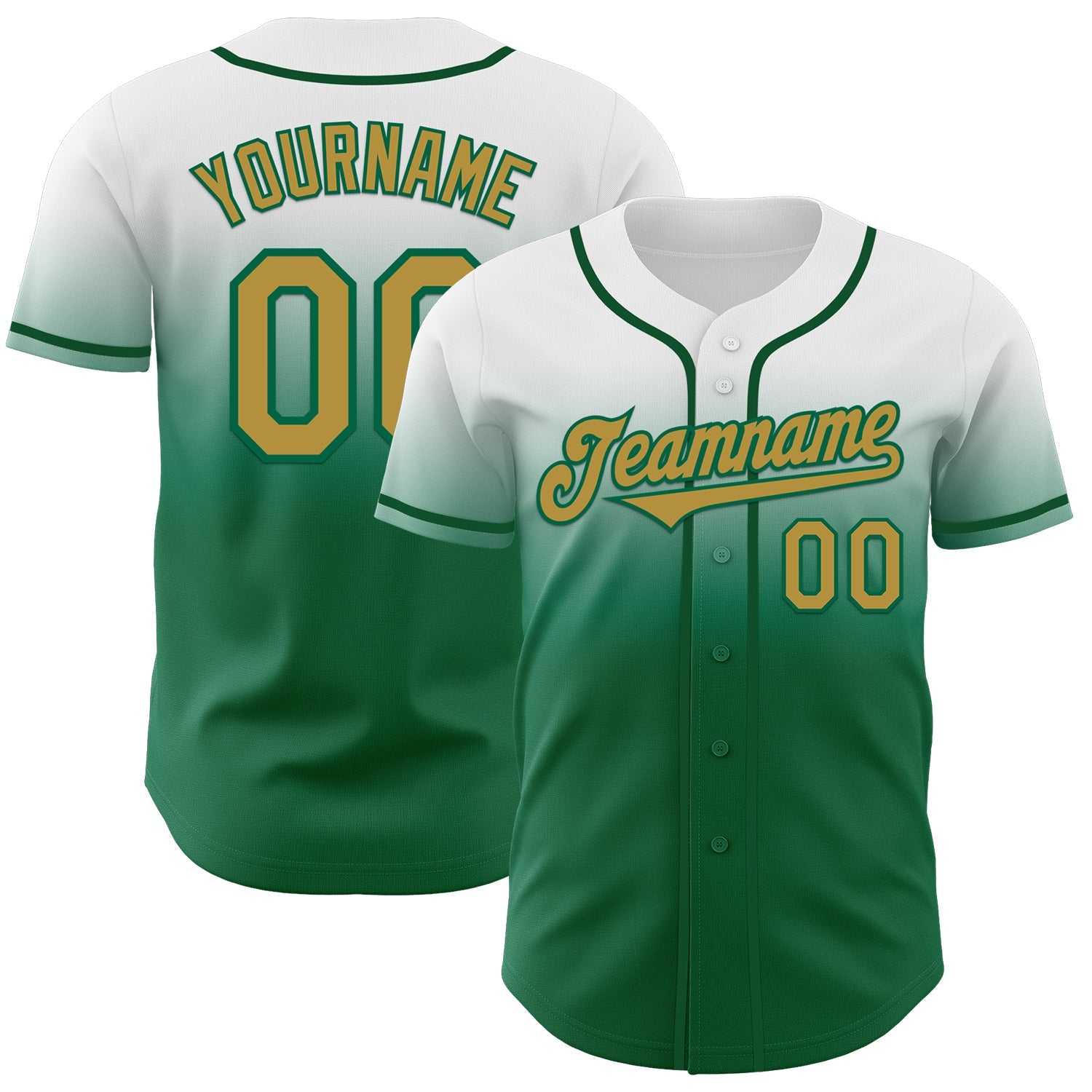 Custom White Old Gold-Kelly Green Authentic Fade Fashion Baseball Jersey - Sky-Custom