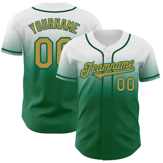 Custom White Old Gold-Kelly Green Authentic Fade Fashion Baseball Jersey - Sky-Custom