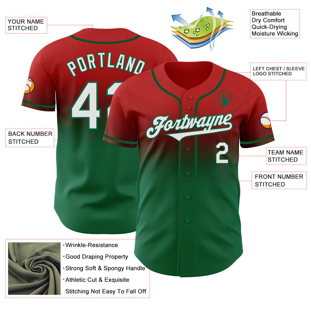 Custom Red White-Kelly Green Authentic Fade Fashion Baseball Jersey - Sky-Custom