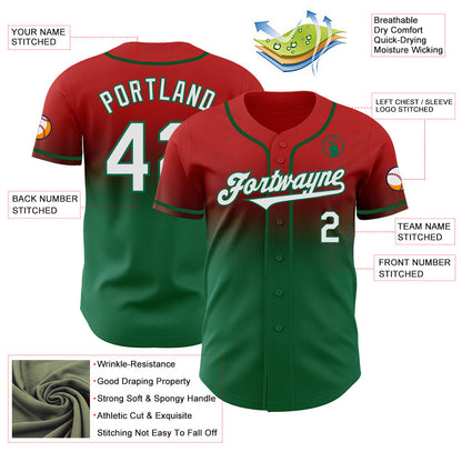 Custom Red White-Kelly Green Authentic Fade Fashion Baseball Jersey - Sky-Custom
