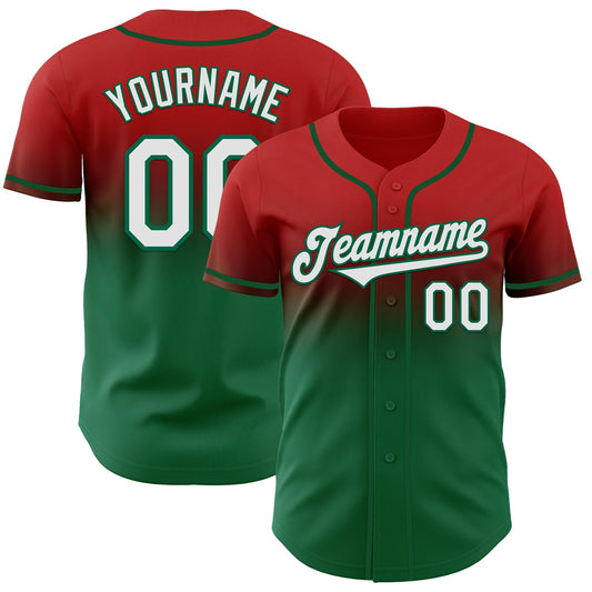 Custom Red White-Kelly Green Authentic Fade Fashion Baseball Jersey - Sky-Custom