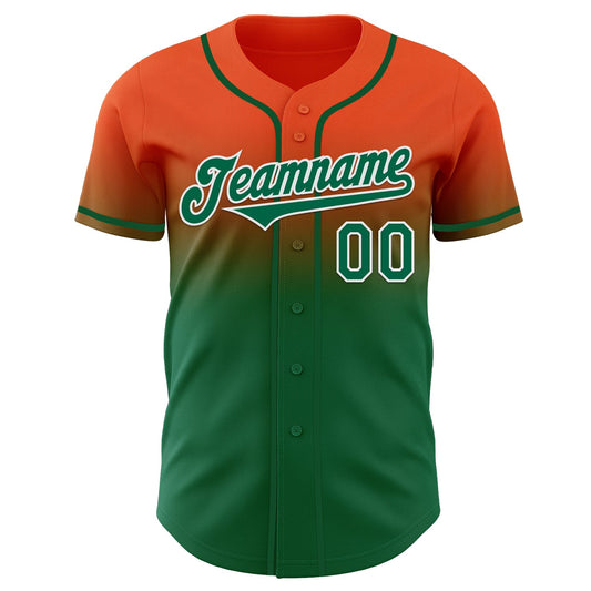 Custom Orange Kelly Green-White Authentic Fade Fashion Baseball Jersey - Sky-Custom