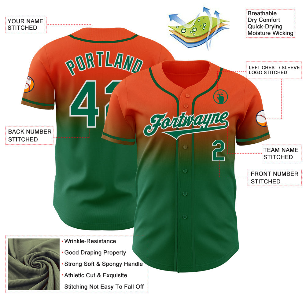Custom Orange Kelly Green-White Authentic Fade Fashion Baseball Jersey - Sky-Custom