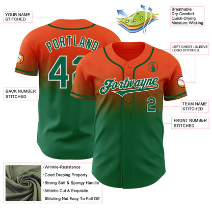 Custom Orange Kelly Green-White Authentic Fade Fashion Baseball Jersey - Sky-Custom