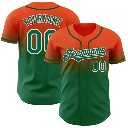 Custom Orange Kelly Green-White Authentic Fade Fashion Baseball Jersey - Sky-Custom