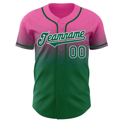 Custom Pink Kelly Green-White Authentic Fade Fashion Baseball Jersey - Sky-Custom