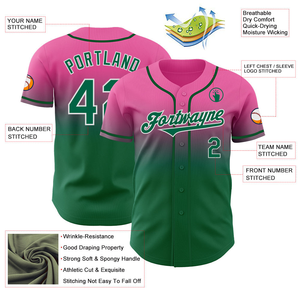 Custom Pink Kelly Green-White Authentic Fade Fashion Baseball Jersey - Sky-Custom