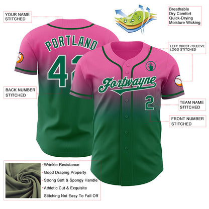 Custom Pink Kelly Green-White Authentic Fade Fashion Baseball Jersey - Sky-Custom