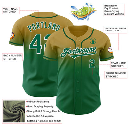 Custom Old Gold Kelly Green-White Authentic Fade Fashion Baseball Jersey - Sky-Custom