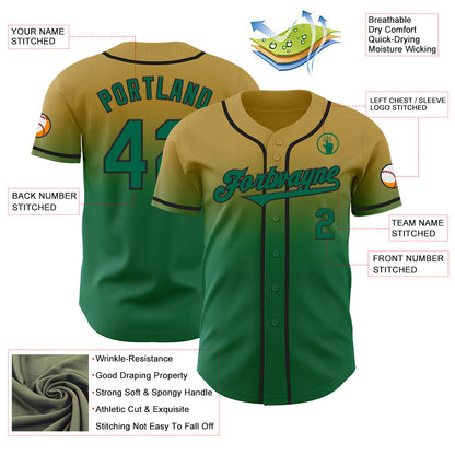 Custom Old Gold Kelly Green-Black Authentic Fade Fashion Baseball Jersey - Sky-Custom