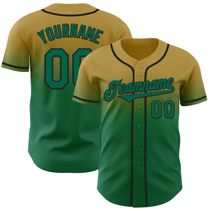 Custom Old Gold Kelly Green-Black Authentic Fade Fashion Baseball Jersey - Sky-Custom