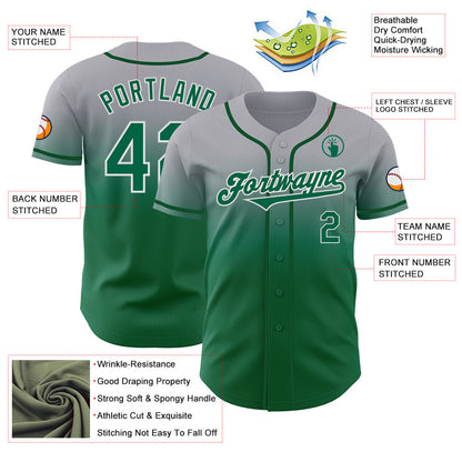 Custom Gray Kelly Green-White Authentic Fade Fashion Baseball Jersey - Sky-Custom