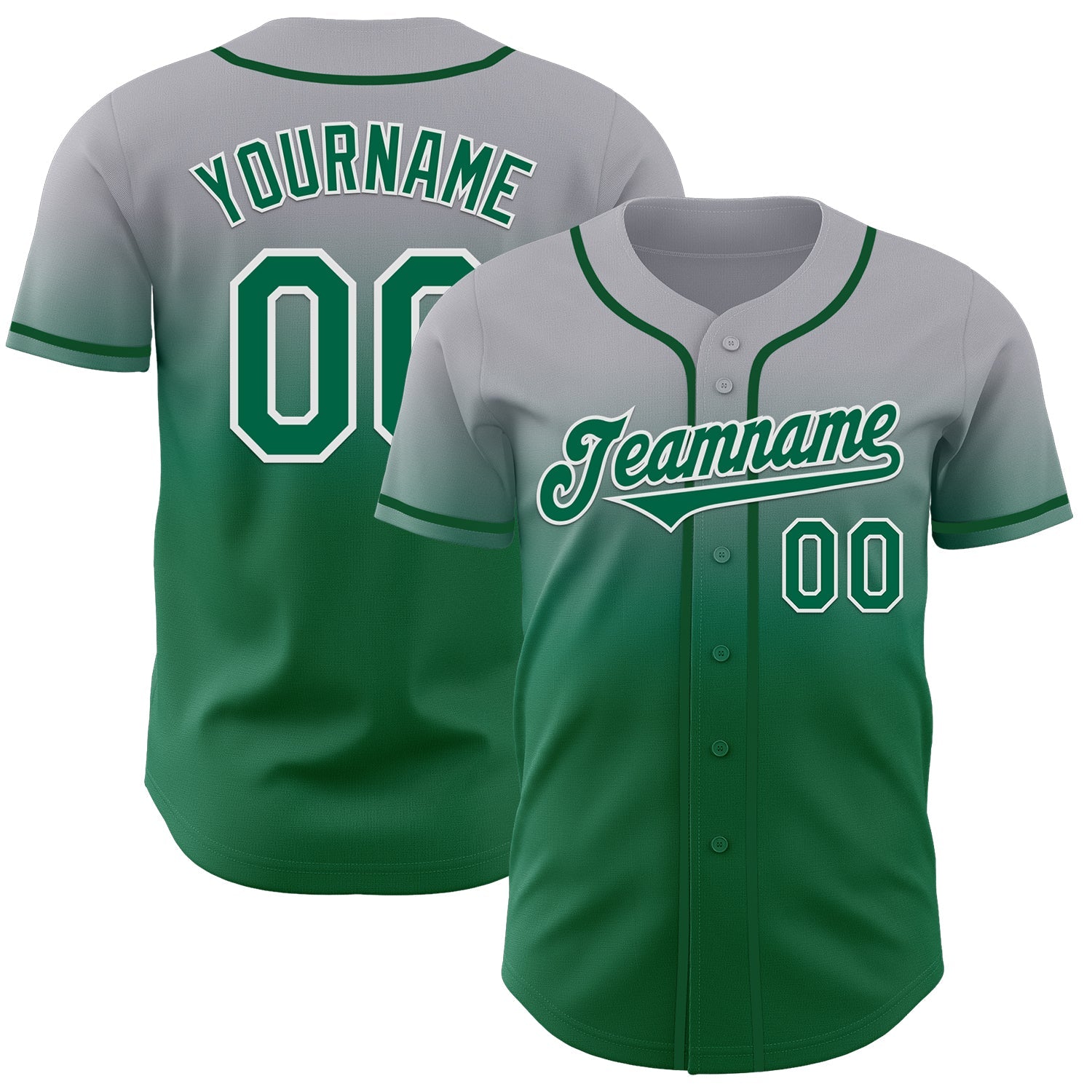 Custom Gray Kelly Green-White Authentic Fade Fashion Baseball Jersey - Sky-Custom