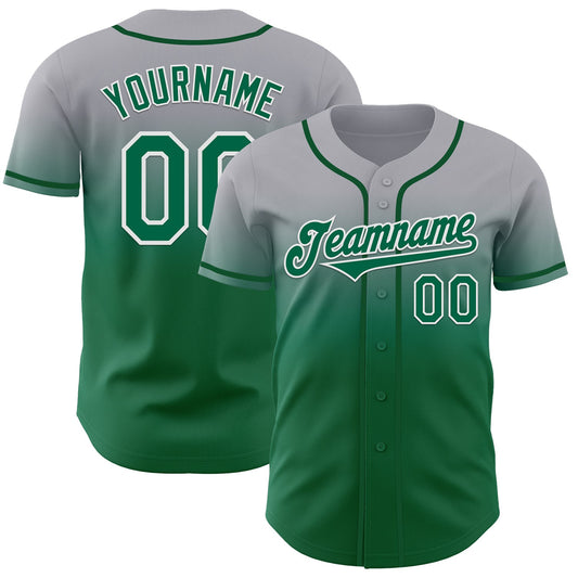 Custom Gray Kelly Green-White Authentic Fade Fashion Baseball Jersey - Sky-Custom