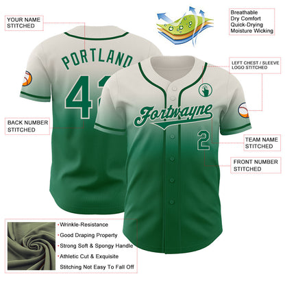 Custom Cream Kelly Green Authentic Fade Fashion Baseball Jersey - Sky-Custom