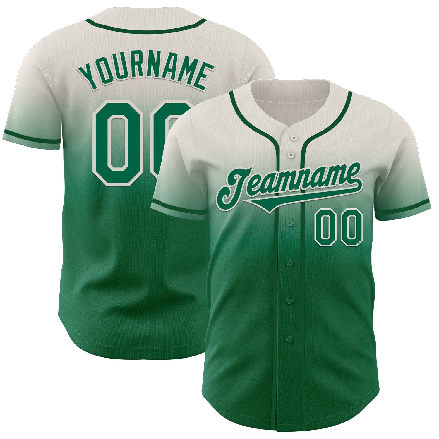 Custom Cream Kelly Green Authentic Fade Fashion Baseball Jersey - Sky-Custom