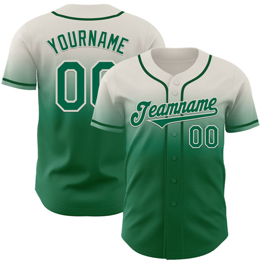 Custom Cream Kelly Green Authentic Fade Fashion Baseball Jersey - Sky-Custom